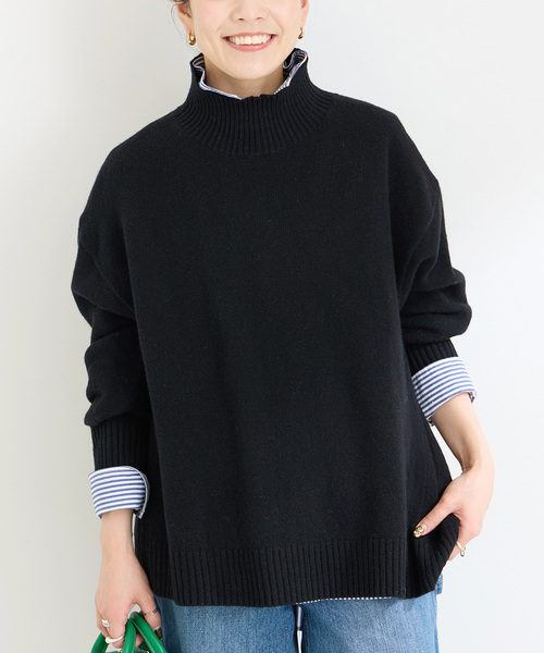 B.C STOCK（ベーセーストック）の「7Gウール天竺タートルプルオーバー（ニット/セーター・レディース・ブラック/ブルー/レッド/ベージュ・FREE）」の2枚目の写真