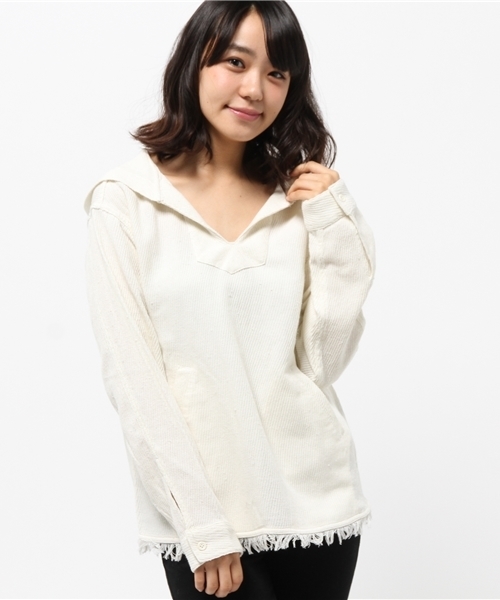 OUTLET（アウトレット）の「【Kastane】カルゼフリンジフードプルオーバー（シャツ/ブラウス・レディース・ピンク/レッド/ホワイト/カーキ・FREE）」の2枚目の写真