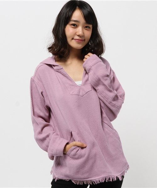 OUTLET（アウトレット）の「【Kastane】カルゼフリンジフードプルオーバー（シャツ/ブラウス・レディース・ピンク/レッド/ホワイト/カーキ・FREE）」の3枚目の写真