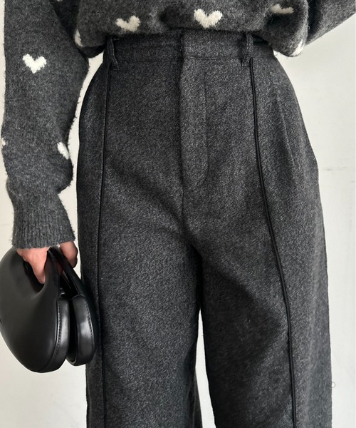 lawgy（ラウジー）の「wool like mix curve pants / ウールライクミックスカーブパンツ（その他パンツ・レディース・チャコール/ブラウン・FREE）」の4枚目の写真