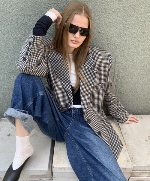 SANSeLF（サンセルフ）の「【LONSLAN】 千鳥柄テーラードジャケット sanwl24a058（テーラードジャケット・レディース・チャコールグレー/ライトグレー・FREE）」の4枚目の写真