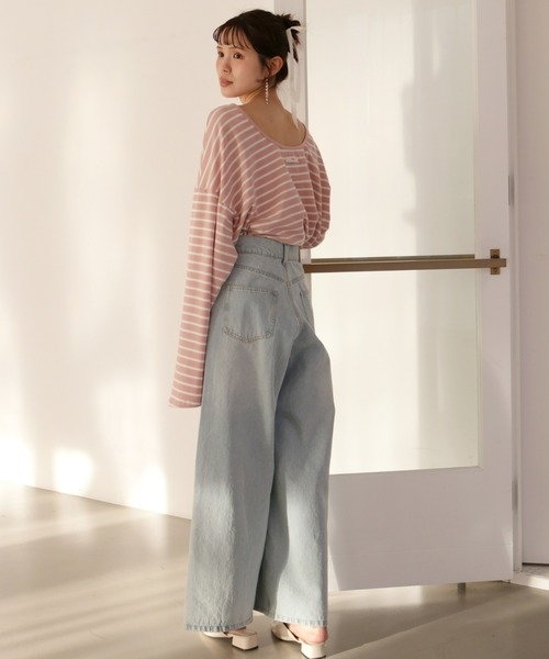 Olu.（オルドット）の「ハイウエストワイドデニムパンツ（デニムパンツ・レディース・ライトブルー/ブラック・0/1）」の6枚目の写真