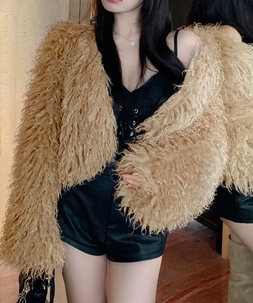 【セール】プードルファーショート丈ジャケット（ノーカラージャケット）｜PRIVATE BEACH（プライベートビーチ）