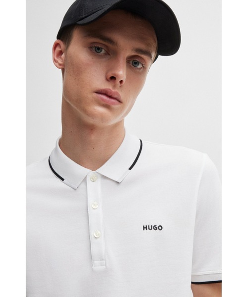 HUGO(ヒューゴ)の「ストレッチコットン スリムフィット ポロシャツ プリントロゴ(ポロシャツ・メンズ・ホワイト・L/S/XS/M/XL)」の4枚目の写真