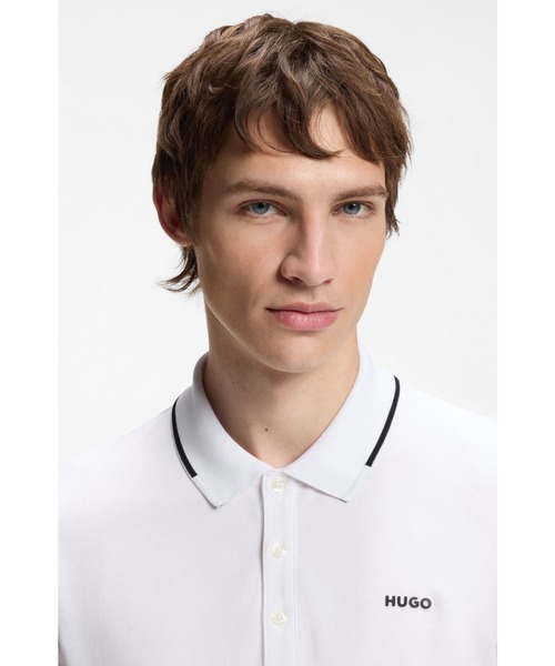 HUGO(ヒューゴ)の「ストレッチコットン スリムフィット ポロシャツ プリントロゴ(ポロシャツ・メンズ・ホワイト・L/S/XS/M/XL)」の5枚目の写真