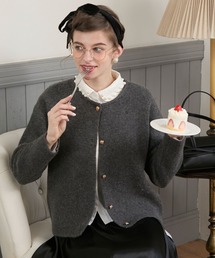 BONLECILL noir | 【BONLECILL noir】金ボタンクルーネックノーカラーニットジャケット(カーディガン/ボレロ)