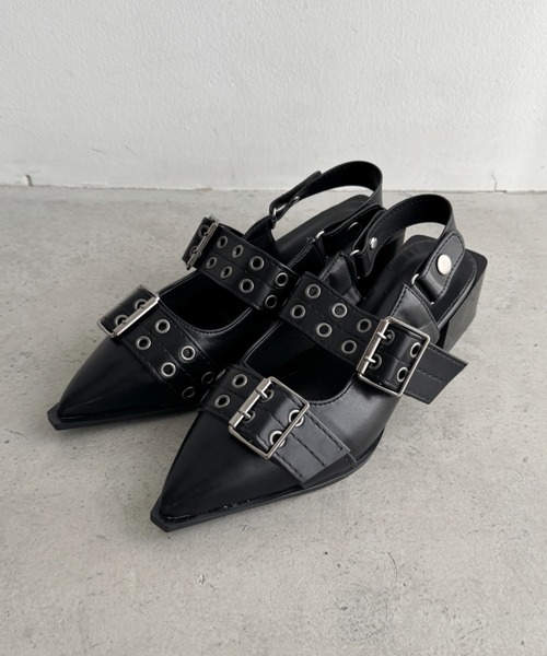 Loueme（ルエム）の「ハトメベルトダブルストラップミュール（パンプス・レディース・ブラック/アイボリー・24.5cm/23.5cm）」の16枚目の写真