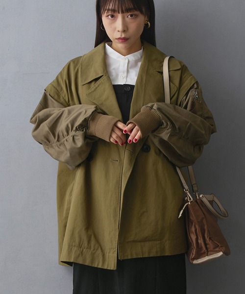 NICOLE white（ニコルホワイト）の「MA-1ハーフコート（その他アウター・レディース・カーキ/ブラック・FREE）」の2枚目の写真