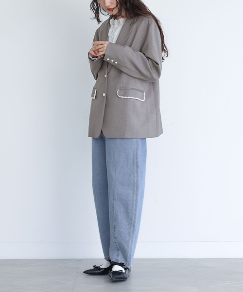 somari imagination(ソマリ イマジネーション)の「『フェイクパール付きテーラードジャケット』(テーラードジャケット・レディース・グレー/ブラック・2/1)」の3枚目の写真