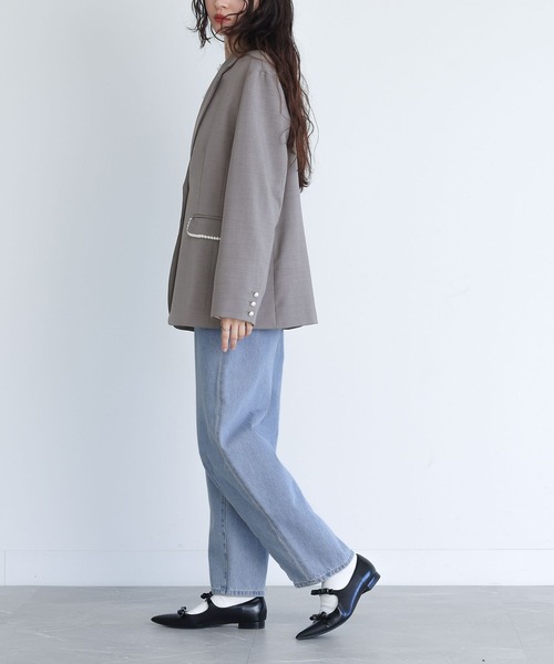 somari imagination(ソマリ イマジネーション)の「『フェイクパール付きテーラードジャケット』(テーラードジャケット・レディース・グレー/ブラック・2/1)」の4枚目の写真