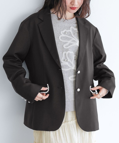 somari imagination(ソマリ イマジネーション)の「『フェイクパール付きテーラードジャケット』(テーラードジャケット・レディース・グレー/ブラック・2/1)」の14枚目の写真