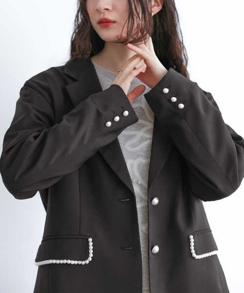 somari imagination(ソマリ イマジネーション)の「『フェイクパール付きテーラードジャケット』(テーラードジャケット・レディース・グレー/ブラック・2/1)」の12枚目の写真
