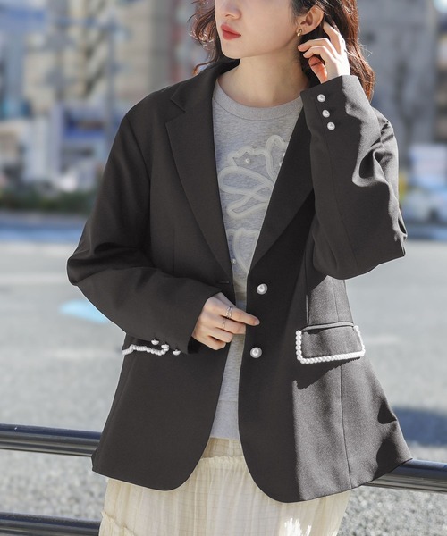somari imagination(ソマリ イマジネーション)の「『フェイクパール付きテーラードジャケット』(テーラードジャケット・レディース・グレー/ブラック・2/1)」の10枚目の写真