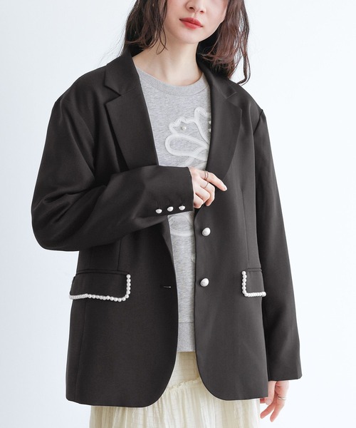 somari imagination(ソマリ イマジネーション)の「『フェイクパール付きテーラードジャケット』(テーラードジャケット・レディース・グレー/ブラック・2/1)」の13枚目の写真
