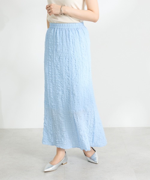 CRAFT STANDARD BOUTIQUE(クラフトスタンダードブティック)の「ポコポコワッシャースカート ◆(スカート・レディース・アイボリー/ブラック/サックスブルー・FREE)」の3枚目の写真