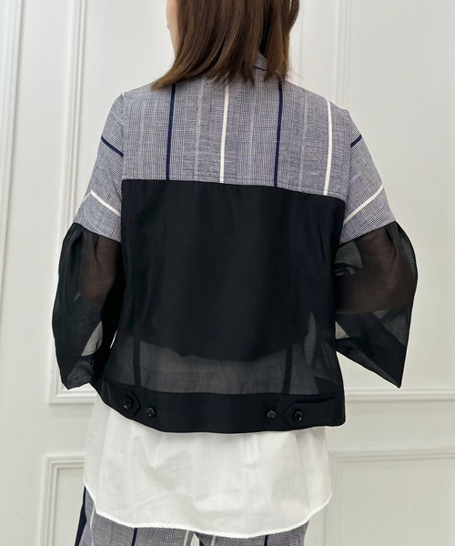 AVIE(アビィ)の「【ZOZO限定カラー】インポートチェックオーガンジースリーブジャケット(テーラードジャケット・レディース・ネイビー・38)」の8枚目の写真