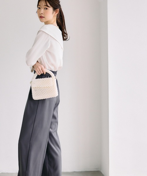12Twelve Agenda(トゥエルブ アジェンダ)の「タックストレートワイドパンツ(その他パンツ・レディース・アイボリー/チャコールグレー・M/S)」の6枚目の写真