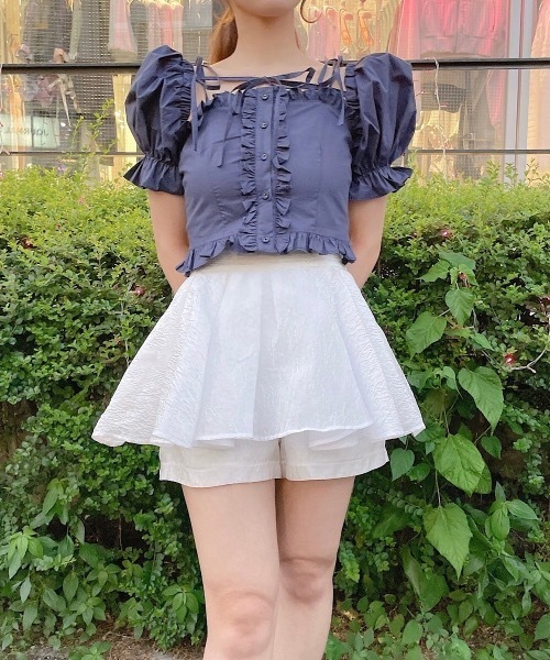 lilLilly(リルリリー)の「マルチフリルブラウス(Tシャツ/カットソー・レディース・ネイビー/ホワイト/ピンク・FREE)」の6枚目の写真