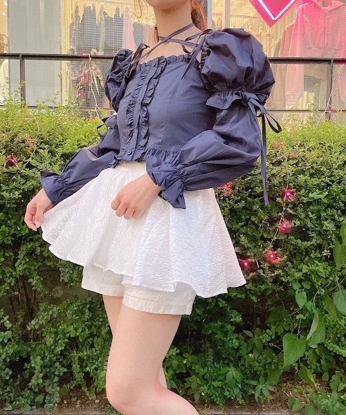 lilLilly(リルリリー)の「マルチフリルブラウス(Tシャツ/カットソー・レディース・ネイビー/ホワイト/ピンク・FREE)」の7枚目の写真