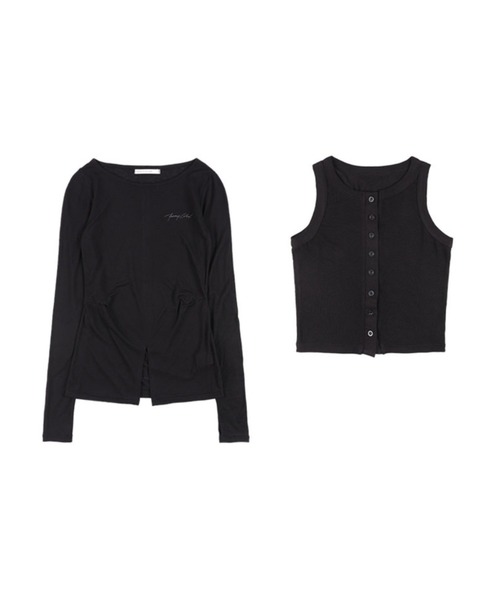 tシャツ 「FANCY CLUB」3-WAY BUTTON LAYERED LONG SLEEVE / 「ファンシークラブ」ボタンベストレイヤード長袖 セール】【FANCY CLUB】3-WAY BUTTON LAYERED LONG SLEEVE