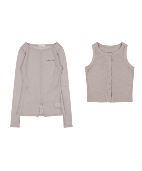 tシャツ 「FANCY CLUB」3-WAY BUTTON LAYERED LONG SLEEVE / 「ファンシークラブ」ボタンベストレイヤード長袖 セール】【FANCY CLUB】3-WAY BUTTON LAYERED LONG SLEEVE