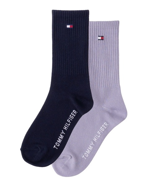 TOMMY HILFIGER（トミーヒルフィガー）の「【EC別注】TOMMY HILFIGER/トミーヒルフィガー ブランド ロゴ 靴下 ミドル丈 クルーソックス 2足セット 23cm 24cm 25cm（ソックス/靴下・レディース・その他1/その他2/その他3/アイボリー/ブラック・23-25cm）」の4枚目の写真