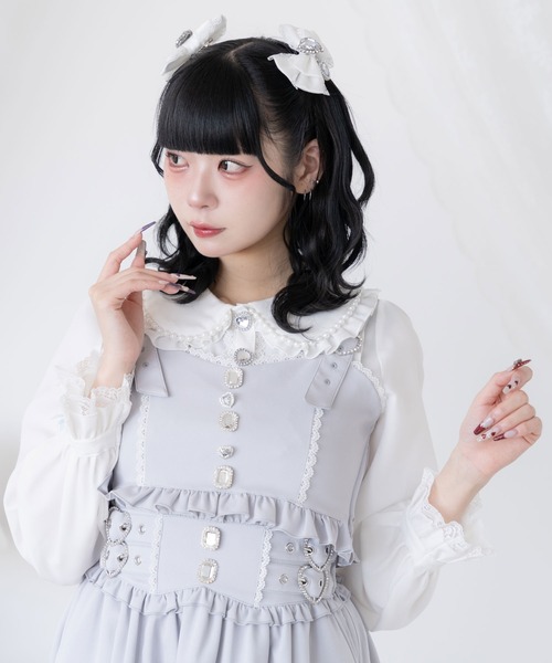 DearMyLove(ディアマイラブ)の「ハートベルトビジューフリルビスチェ(キャミソール・レディース・グレー/ブルー/ブラック/ベビーピンク・3L/LL/LARGE/MEDIUM)」の4枚目の写真