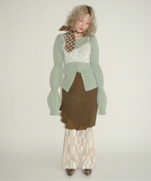 musubore（ムスボレ）の「puff puff sleeve sheer cardigan / パフパフスリーブシアーカーディガン（カーディガン/ボレロ・レディース・ライトグリーン/ピンク/グレー/ブラック/パープル・FREE）」の3枚目の写真