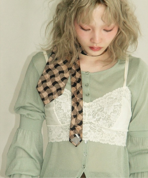 musubore（ムスボレ）の「puff puff sleeve sheer cardigan / パフパフスリーブシアーカーディガン（カーディガン/ボレロ・レディース・ライトグリーン/ピンク/グレー/ブラック/パープル・FREE）」の16枚目の写真