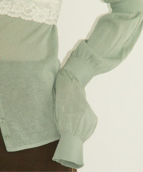 musubore（ムスボレ）の「puff puff sleeve sheer cardigan / パフパフスリーブシアーカーディガン（カーディガン/ボレロ・レディース・ライトグリーン/ピンク/グレー/ブラック/パープル・FREE）」の15枚目の写真