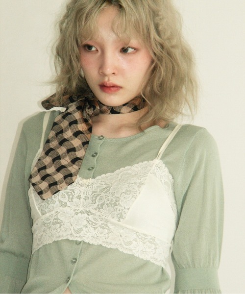musubore（ムスボレ）の「puff puff sleeve sheer cardigan / パフパフスリーブシアーカーディガン（カーディガン/ボレロ・レディース・ライトグリーン/ピンク/グレー/ブラック/パープル・FREE）」の13枚目の写真