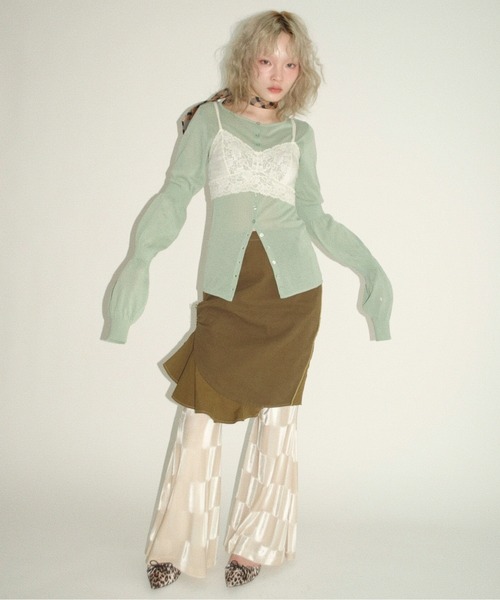 musubore（ムスボレ）の「puff puff sleeve sheer cardigan / パフパフスリーブシアーカーディガン（カーディガン/ボレロ・レディース・ライトグリーン/ピンク/グレー/ブラック/パープル・FREE）」の11枚目の写真