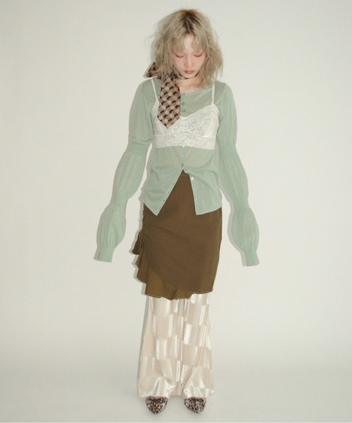 musubore（ムスボレ）の「puff puff sleeve sheer cardigan / パフパフスリーブシアーカーディガン（カーディガン/ボレロ・レディース・ライトグリーン/ピンク/グレー/ブラック/パープル・FREE）」の8枚目の写真