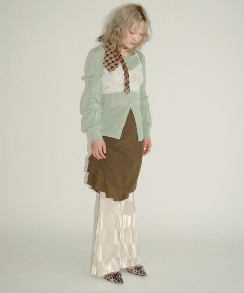 musubore（ムスボレ）の「puff puff sleeve sheer cardigan / パフパフスリーブシアーカーディガン（カーディガン/ボレロ・レディース・ライトグリーン/ピンク/グレー/ブラック/パープル・FREE）」の12枚目の写真