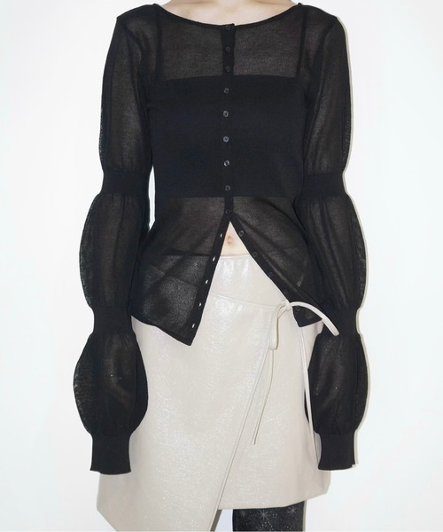 musubore（ムスボレ）の「puff puff sleeve sheer cardigan / パフパフスリーブシアーカーディガン（カーディガン/ボレロ・レディース・ライトグリーン/ピンク/グレー/ブラック/パープル・FREE）」の6枚目の写真