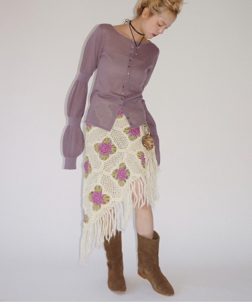 musubore（ムスボレ）の「puff puff sleeve sheer cardigan / パフパフスリーブシアーカーディガン（カーディガン/ボレロ・レディース・ライトグリーン/ピンク/グレー/ブラック/パープル・FREE）」の18枚目の写真