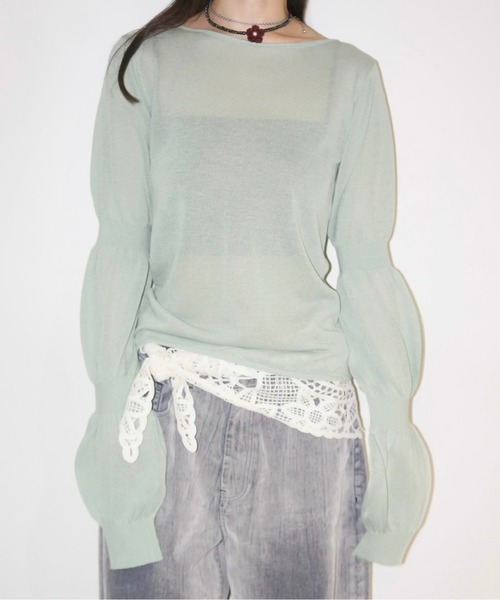 カーディガン puff puff sleeve sheer cardigan / パフパフスリーブシアーカーディガン レディース puff puff sleeve sheer cardigan / パフパフスリーブシアー