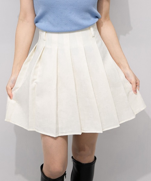 pumpkin port（パンプキンポート）の「バックシャーリング インパン付ミニプリーツスカート（スカート・レディース・アイボリー/ブラック/グレー・M）」の4枚目の写真