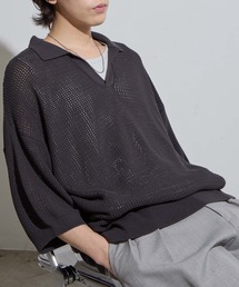 SLICK | 【SLICK/スリック】High Twist Mesh Skipper Polo Shirt / 強撚糸 メッシュ スキッパーポロシャツ /オーバーサイズ シルエット(ポロシャツ)