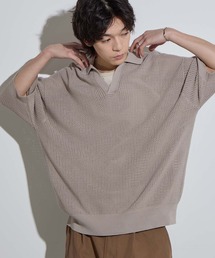 SLICK | 【SLICK/スリック】High Twist Mesh Skipper Polo Shirt / 強撚糸 メッシュ スキッパーポロシャツ /オーバーサイズ シルエット(ポロシャツ)