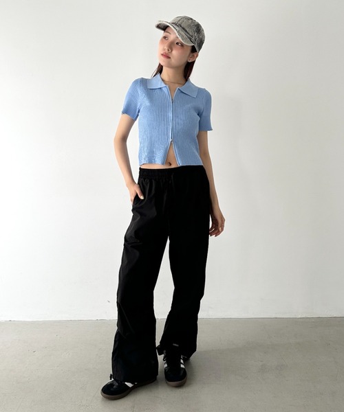 セール】フロントダブルジップリブトップス（Tシャツ/カットソー