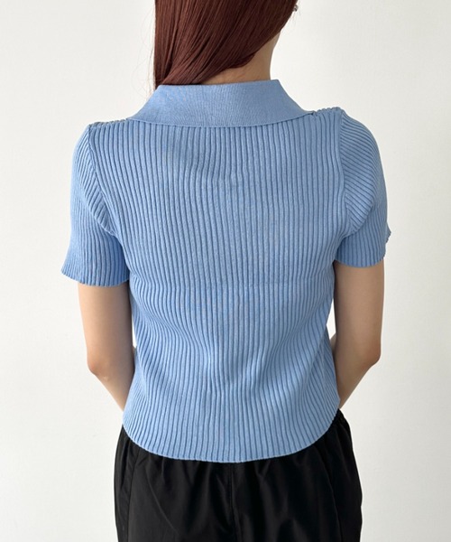 セール】フロントダブルジップリブトップス（Tシャツ/カットソー