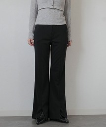 センタープレスセミフレアスラックス/center press semi flare slacks ロング丈 スリット シンプル カジュアル モード オフィスカジュアル