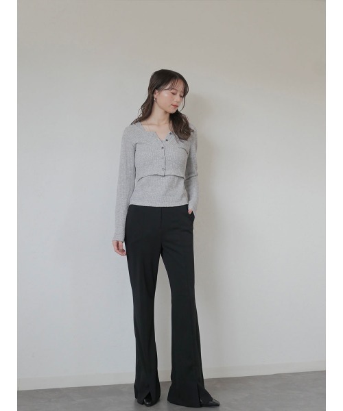Reurie'(レウリィ)の「センタープレスセミフレアスラックス/center press semi flare slacks ロング丈 スリット シンプル カジュアル モード オフィスカジュアル(スラックス・レディース・ブラック/ベージュ・S/M)」の18枚目の写真