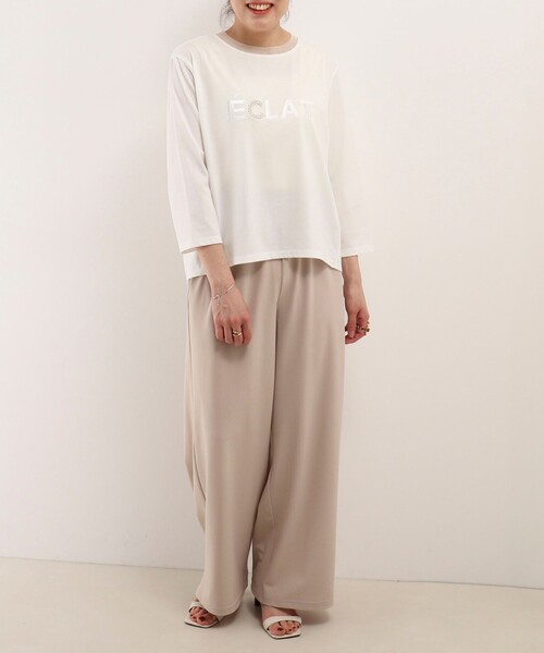 NOLLEY'S LIGHT（ノーリーズライト）の「チュール＋パールロゴTシャツ（Tシャツ/カットソー・レディース・オフホワイト/グレイッシュベージュ・38）」の3枚目の写真