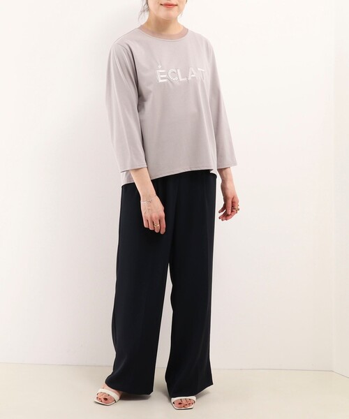 NOLLEY'S LIGHT（ノーリーズライト）の「チュール＋パールロゴTシャツ（Tシャツ/カットソー・レディース・オフホワイト/グレイッシュベージュ・38）」の6枚目の写真