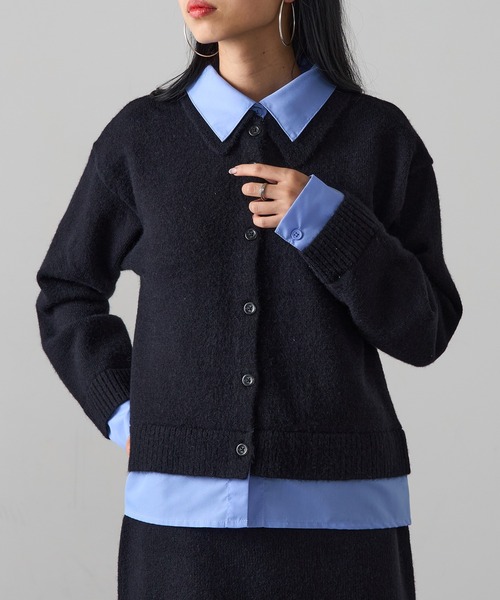 MAGASIN DE MODE Onjna(マガジンデモードオンジェナ )の「【MAGASIN DE MODE Onjna】(セットアップ対応) アルパカタッチ シャツドッキングカーディガン レイヤード風 韓国風 DTK(カーディガン/ボレロ・レディース・チャコールグレー/ブラック・FREE)」の1枚目の写真