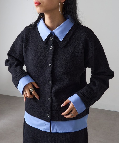 MAGASIN DE MODE Onjna(マガジンデモードオンジェナ )の「【MAGASIN DE MODE Onjna】(セットアップ対応) アルパカタッチ シャツドッキングカーディガン レイヤード風 韓国風 DTK(カーディガン/ボレロ・レディース・チャコールグレー/ブラック・FREE)」の9枚目の写真