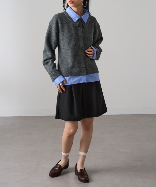 MAGASIN DE MODE Onjna(マガジンデモードオンジェナ )の「【MAGASIN DE MODE Onjna】(セットアップ対応) アルパカタッチ シャツドッキングカーディガン レイヤード風 韓国風 DTK(カーディガン/ボレロ・レディース・チャコールグレー/ブラック・FREE)」の7枚目の写真