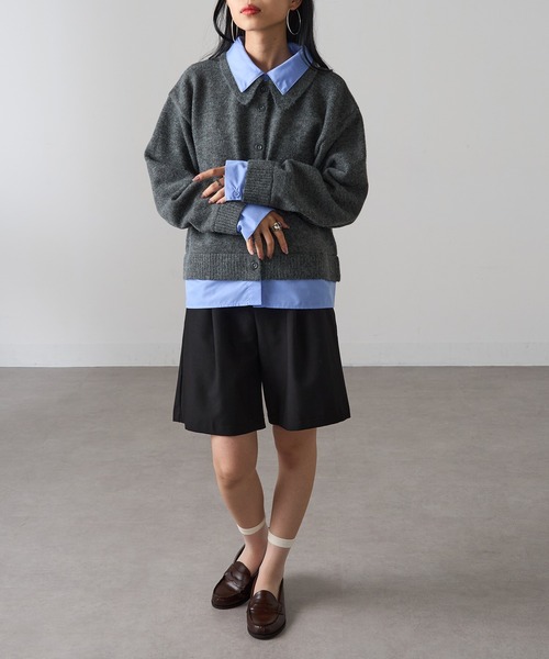 MAGASIN DE MODE Onjna(マガジンデモードオンジェナ )の「【MAGASIN DE MODE Onjna】(セットアップ対応) アルパカタッチ シャツドッキングカーディガン レイヤード風 韓国風 DTK(カーディガン/ボレロ・レディース・チャコールグレー/ブラック・FREE)」の8枚目の写真